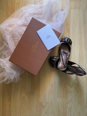 Coach Metallic Bronze Buckle Slingback Heels